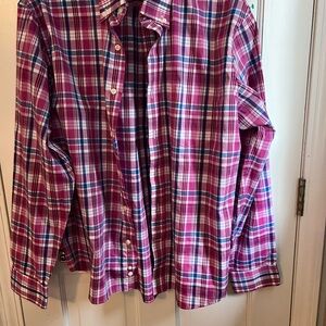 Lands' End Men's Plaid Shirt - Pink and Blue
